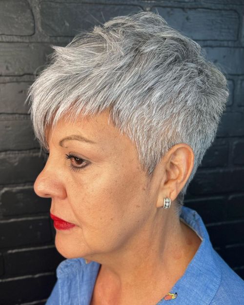 Gray Pixie with Side Swept Bangs
