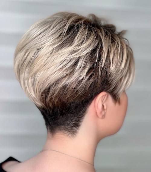 Short Wedge Haircut with Blonde Highlights and Nape Fade