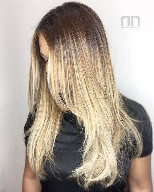 Blonde Balayage Hair With Roots Fade