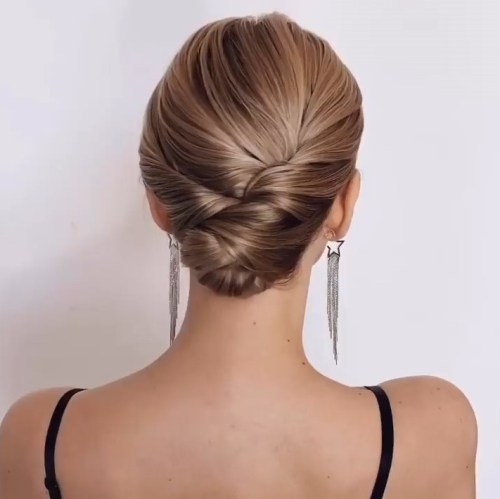 Chic Low Bun Hairstyle for Short Straight Hair