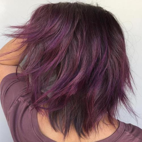 Medium Brown Shag With Purple Ends