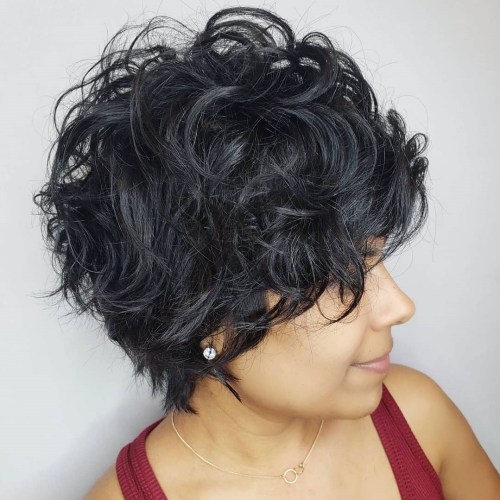 Short Blue-Black Tousled Curly Hairstyle