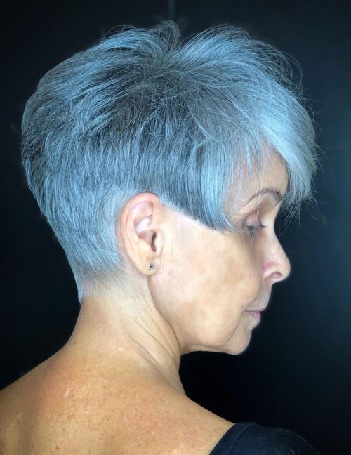 Wash and Wear Long Pixie on Salt and Pepper Hair Color