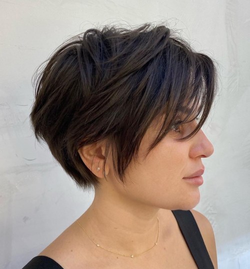 Swoopy Layered Bangs and Tapered Pixie