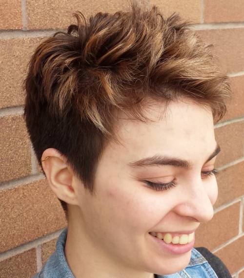 Brown Choppy Pixie With Highlights