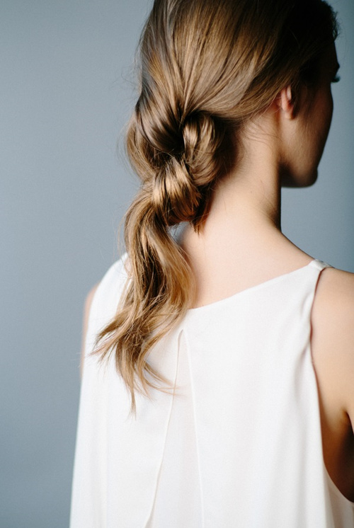 easy knotted pony updo for long hair