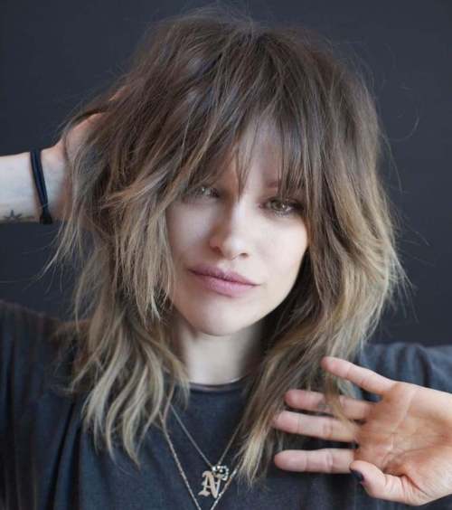 Mid-Length Shaggy Hairstyle With Bangs