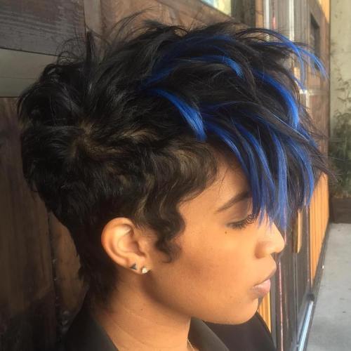 Short Black Hairstyle with Blue Highlights