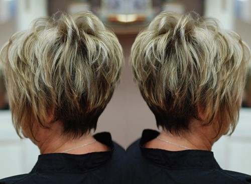 short feathered haircut for older women