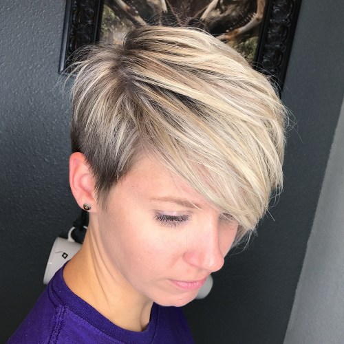 Side-Parted Blonde Balayage Pixie